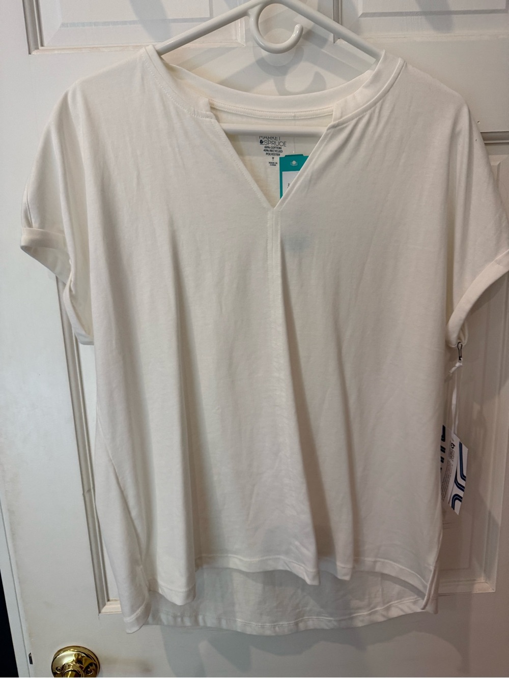 Market & Spruce White V-Notch Roll Sleeve Short-Sleeve Tee
